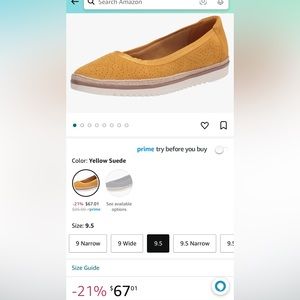 Clarks Collection Serena Kellyn Yellow Suede Espadrilles Flats 9.5 leather